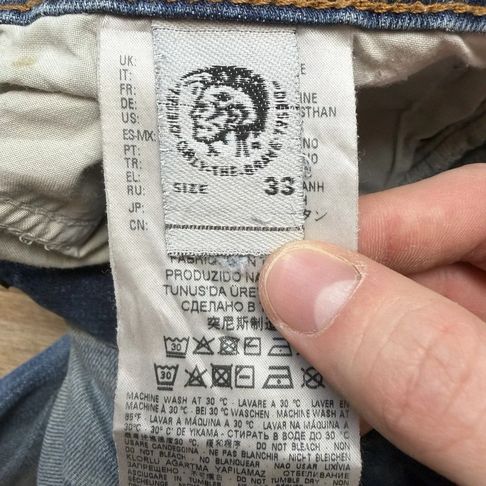Diesel Buster Jeans‎ Men 33x32 Blue Slim Tapered Stretch Dirty Wash Ripped 082AZ